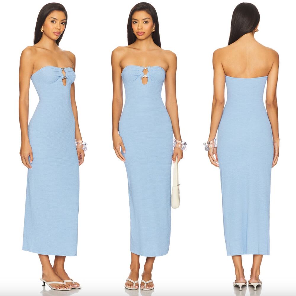 Significant Other | NWT Vada Midi Dress in Cerulean Blue Crinkle Strapless 10